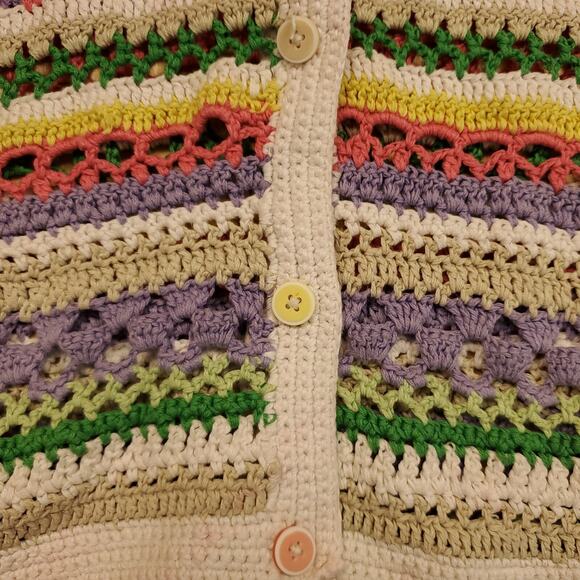 VTG Koret Francisca Petites Crocheted Vest Granny Chic Colorful Stripes Rainbow - Picture 8 of 11